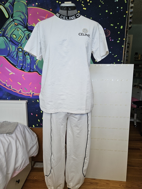 Celine Tops - CELINE White Logo Tee and Matching Track Pants Set